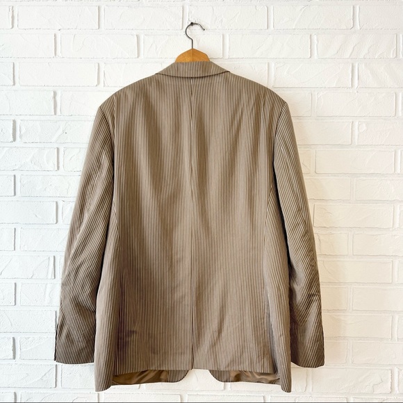 SOLD NWT vintage BOSS Hugo Boss cotton silk brown pinstripe oversized blazer XL - Picture 3 of 13